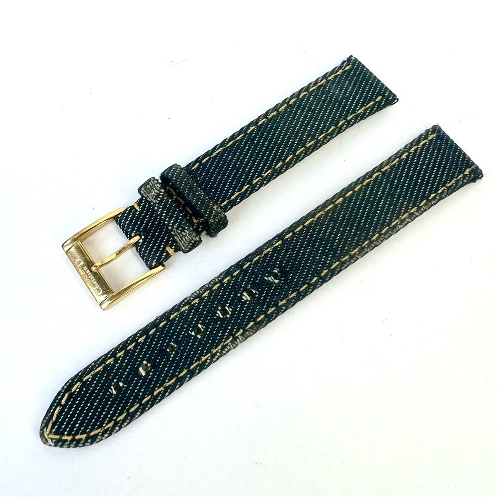 CHRISTIAN DIOR Blue Denim Fabric/Leather 14/14mm Watch Strap/Band with Buckle